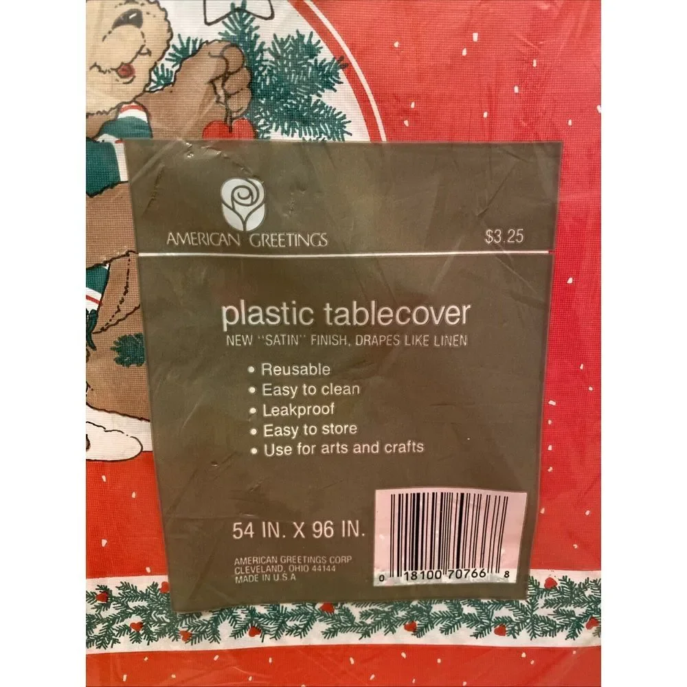 Vintage Plastic Tablecover 54x96 by American‎ Greetings NOS Christmas Bear